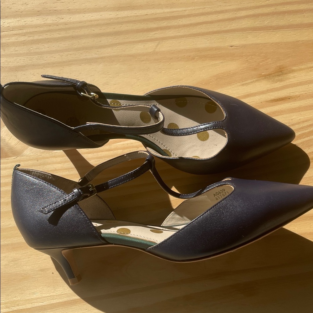 Boden Navy Pointed-Toe T-Strap Heels - Picture 9 of 14